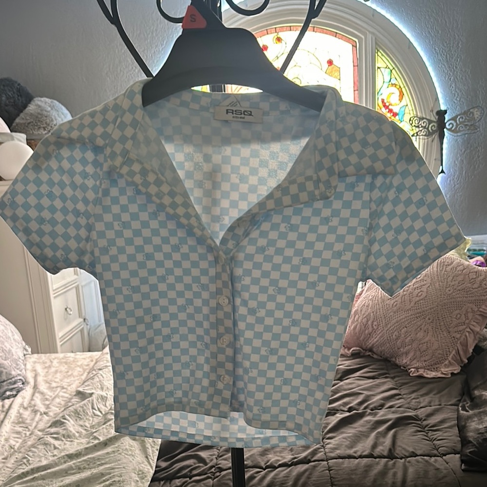 ASOS Tilly’s, Light Blue Checkered Button-Up Top